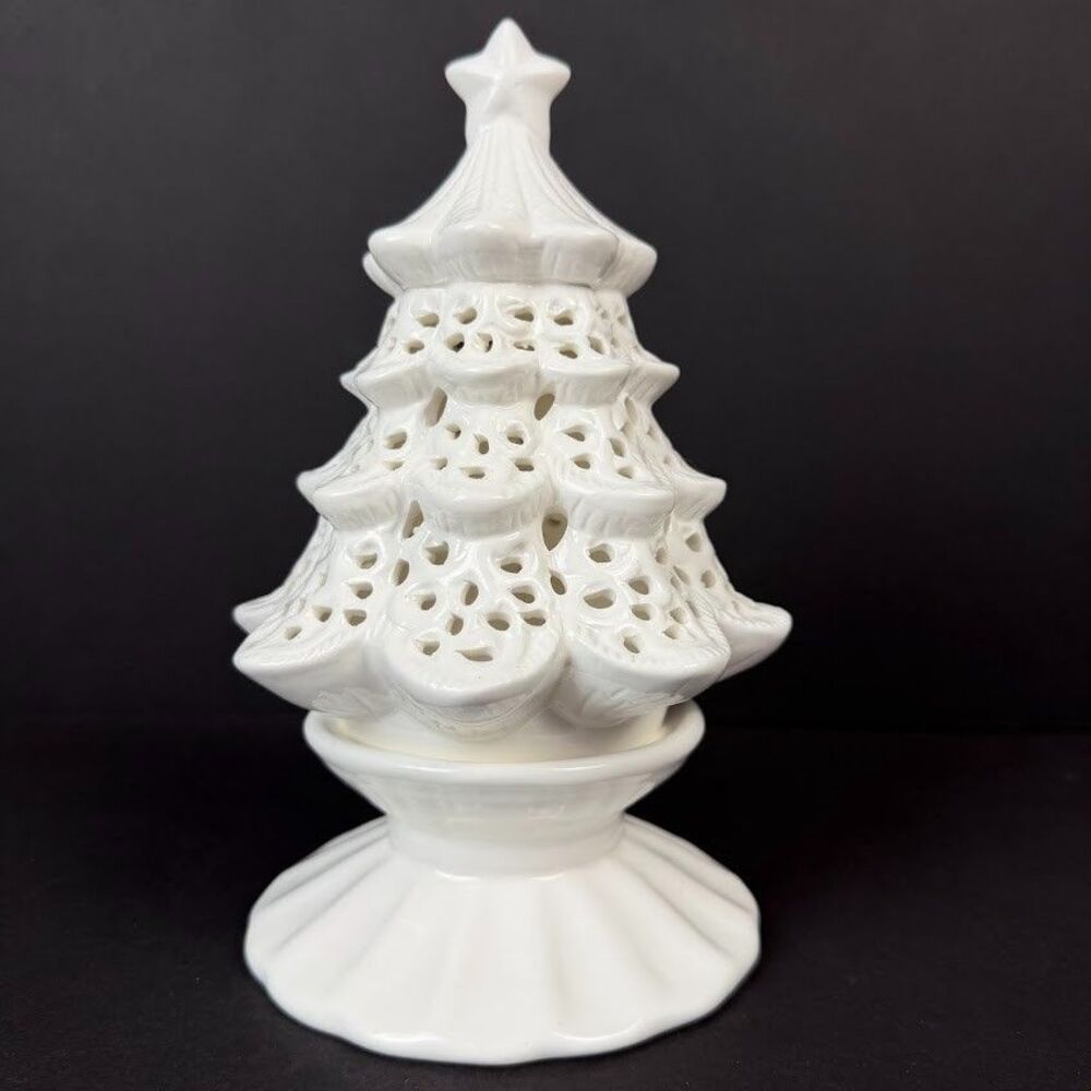 Yankee Candle 2012 White Ceramic Christmas Tree Tea Light Candle Holder